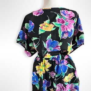 VTG Copy Cats 80s 90s 3PC Black Floral Skirt, Blouse & Bandana, XL